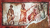 Прор. Моисей иссекает воду из скалы. Роспись в катакомбах Каллиста в Риме. IV в.