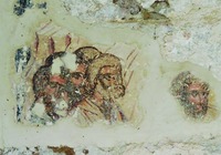 Христос и апостолы. Фрагмент росписи кафоликона мон-ря Мокви. XII в.