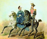 Имп. Александра Феодоровна и имп. Николай I на конной прогулке. Литография с картины Ф. Крюгера. 1833 г.