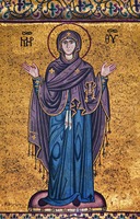 Мозаика с образом Божией Матери «Оранта» в апсиде собора в Чефалу (Сицилия). 1148 г.