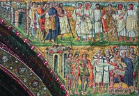 Встреча Св. Семейства с Афродитианом у града Сотина. Волхвы и книжники перед Иродом. Мозаика триумфальной арки. 432–440 гг. Фото: И. А. Орецкая