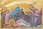 Мученичество Садока и его спутников. Миниатюра из Минология имп. Василия II. 1-я четв. XI в. (Vat. gr. 1613 P. 122)
