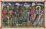 Авраам с семьей выходит из Харрана. Миниатюра из Октатевха. XI в. (Vat. gr. 474. Fol. 34v)