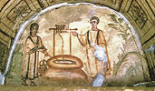 Христос и самарянка у колодца. Роспись катакомб на Виа-Латина в Риме. IV в.