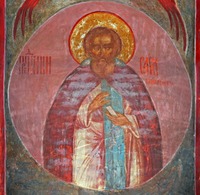 Прп. Савва Стромынский. Роспись Успенского собора Троице-Сергиевой лавры. 1684 г. Артель Д. Г. Плеханова (поновления 1859, 1865–1866 — артель Сафоновых)