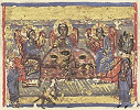 Гостеприимство Авраама. Миниатюра из Мюнхенской Псалтири. После 1370 г. (Monac. slav. 4. Fol. 229)