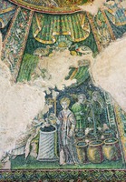 Кликните для увеличения картинки Беседа Христа с самарянкой, Добрый пастырь и символ евангелиста Луки. Мозаики подкупольного пространства. 2-я пол.— 3-я четв. V в. Фото: И. А. Орецкая