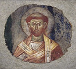 Свт. Анаклет I, папа Римский. Фрагмент росписи цен-трального нефа. 1277–1280 гг. (Музей базилики)