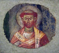 Свт. Анаклет I, папа Римский. Фрагмент росписи цен-трального нефа. 1277–1280 гг. (Музей базилики)