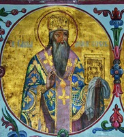 Свт. Савва Сербский. Роспись в алтаре Преображенского собора Новоспасского мон-ря в Москве. 1689 г., под записью XIX в. Фото: А. С. Зверев