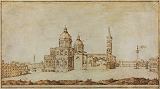 Церковь Санта-Мария-Маджоре. Рисунок. Ок. 1665 г. Худож. Л. Кройл (Национальная галерея искусства, Вашингтон)