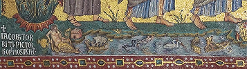 Подпись Я. Торрити. Речной пейзаж. Фрагмент мозаики конхи алтарной апсиды. 1295 г. Мастер Я. Торрити Фото: В. Е. Сусленков