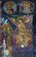 Жены-мироносицы у Гроба Господня. Роспись ц. прп. Саввы Освященного. Кон. XIII — 1-я пол. XIV в. Фото: В. А. Заварицкая