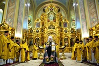 Митр. Ростовский и Новочеркасский Меркурий (Иванов) совершает первую литургию после Великого освящения собора Рождества Пресв. Богородицы. Фотография. 9 нояб. 2019 г. Фото: rostoveparhia.ru