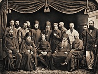 Групповая фотография во время визита на Афон вел. кн. Константина Константиновича. Фотография. Август 1881 г.