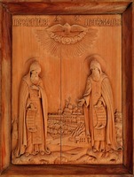 Преподобные Сергий и Герман Валаамские. Резная икона. 1855 г. (Музей Православной Церкви Финляндии «Риза») Фото: С. В. Веретенников