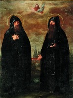Преподобные Сергий и Герман Валаамские. Икона. 1-я пол.— сер. XIX в. (Нововалаамский мон-рь, Финляндия) Фото: С. В. Веретенников