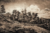 Вид на Святогорский Успенский мона-стырь. Литография П. А. Александрова по рис. И. С. Иванова. 1837 г.