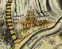 Петропавловская церковь. Фрагмент рисунка архим. Иоиля. 1679 г. (РГАДА. Ф. 210. Оп. 12. Д. 886. Л. 87–88)