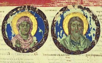 Прав. Симеон и прор. Анна. Фрагмент миниатюры из Ватиканского кодекса. Кон. IX в. (Vat. gr. 699. Fol. 76 r)
