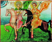 Мученики Сергий и Вакх. Икона. XIII в. (до 2013 находилась в мон-ре Мар-Саркис в Маалуле)