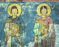 Мученики Сергий и Вакх. Роспись Спасо-Преображенского собора Мирожского мон-ря в Пскове. Ок. 1140 г. Фото: В. Д. Сарабьянов