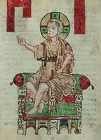 Христос Еммануил на престоле. Миниатюра из Вуканова Евангелия. Ок. 1200 г. (РНБ. F. n. I. 82. Л. 76)