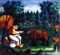 Прп. Серафим Саровский, кормящий медведя. 3-я четв. XIX в. (частное собрание)