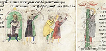 Мученичество мч. Севастиана. Миниатюра из Штутгартского Пассионала. 1120–1125 гг. (Stuttg. Cod. Bibl. Fol. 57. Fol. 16v — 17r)
