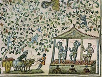 Сбор и переработка винограда. Фрагмент мозаики свода обходной галереи. Сер. IV в. Фото: В. Е. Сусленков