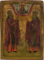 Преподобные Сергий Нуромский и Павел Обнорский. Икона. 1-я пол. XVIII в. (частное собрание)