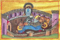 Мученичество еп. Сильвана, Луки диакона и Мокия чтеца Эмесских. Миниатюра из Минология имп. Василия II. 1-я четв. XI в. (Vat. gr. 1613. P. 376)