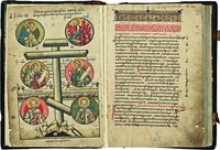 Голгофский крест с образами апостолов, пророков и свт. Сильвестра Римского. Разворот из Христианской топографии Космы Индикоплова. 1-я пол. XVI в. Вклад Сильвестра и его сына Анфима в Соловецкий мон-рь (РНБ. F.IV.683. Л. 1 об.— 2)