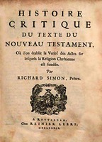 Титульный лист кн. Histoire critique du texte du Nouveau Testament. Rotterdam, 1689