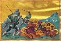 Мученичество Синайских и Раифских преподобномучеников. Миниатюра из Минология имп. Василия II. 1-я четв. XI в. (Vat. gr. 1613. P. 315)