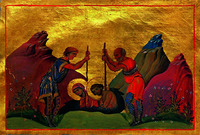 Мученичество святых Хрисанфа и Дарии. Миниатюра из Минология имп. Василия II. 1-я четв. XI в. (Vat. gr. 1613. P. 118)