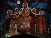 Иисус Христос Великий Архиерей, с архангелами, Божией Матерью, равноап. кн. Владимиром и свт. Петром (Могилой). Роспись вост. стены. 1644 г.