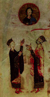 Прор. Давид и царь Соломон. Миниатюра из Феодоровской Псалтири. 1066 г. (Lond. Brit. Lib. Add. 19352. Fol. 91v)