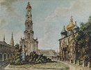 Троице-Сергиева лавра. Вид на колокольню, Успенский собор и усыпальницу Годуновых. Акварель. 1800–1802 гг. Худож. Ф. Я. Алексеев, ученики (ГИМ) © «Исторический музей»