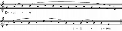 Пример 4: «Kyrie» II («Fons bonitatis») в «стандартной» версии (по изд.: Liber usualis. Tournai, 1961. P. 19)