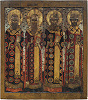 Святители Петр, Алексий, Иона и Филипп Московские. Икона. 3-я четв. XVII в. (ЦМиАР)