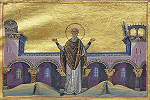 Прав. Филофей, пресв. Мравинский. Миниатюра из Минология имп. Василия II. 1-я четв. XI в. (Vat. gr. 1613. P. 38)