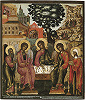 Троица Ветхозаветная. Икона. 1690 г. Иконописец Кирилл Уланов (Устюженский краеведческий музей)