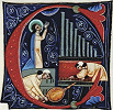 Мц. Цецилия в молении. Инициал C из Антифонария. Ок. 1260 г. (Ravenna, Archivio Storico Diocesano. Ant. 2. Fol. 122v)
