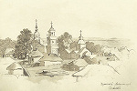 Монастырь во имя Св. Троицы в Чигирине. Рис. Т. Г. Шевченко. 1845 г. (Институт литературы им. Т. Г. Шевченко, Киев)