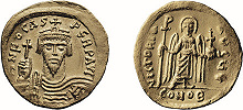 Имп. Фока. Золотой солид. Аверс. Реверс. К-поль. 602–610 гг.