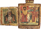 Христос в терновом венце (Ecce Homo) — слева. «Сошествие во ад», «Распятие» — справа. Диптих (мон-рь Ышэтэн-Марьям, Лалибэла). XVII в. (?). Фотография. 2011 г. Фото: С. А. Клюев