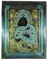 Владимирская икона Божией Матери в соборе арх. Михаила Псково-Печерского мон-ря. 1524 г.