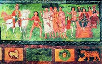 Сцены из Книги Есфири. Роспись синагоги в Дура-Европос. Ок. 250 г. (Национальный музей, Дамаск)