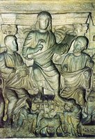 Иисус Христос и апостолы. Рельеф саркофага Стилихона. Кон. IV в. (базилика Сант-Амброджо, Милан)